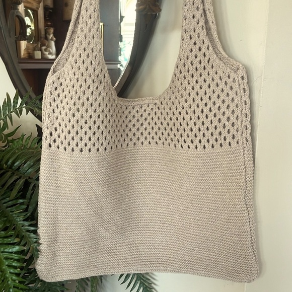 Brand New OGX Knit Sack Shoulder Bag Neutral Tan Woven Beach Tote - Picture 8 of 12